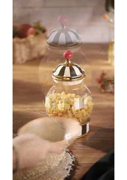 Luxury Leo Porselen Cam Tepeli Siyah Beyaz Battal Kavanoz 1600 ml 1 Adet