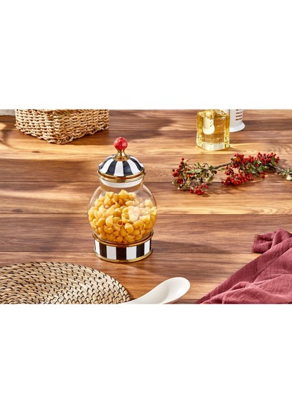 Luxury Leo Porselen Cam Tepeli Siyah Beyaz Battal Kavanoz 1600 ml 1 Adet