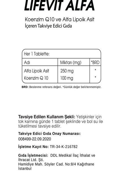 Alfa 30 Tablet - Alfa Lipoik Asit Koenzim Q10 - 1 Şişe=30 Günlük Doz fiyatları