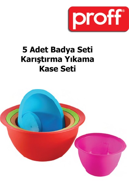 Luxury 5 Adet Renkli Badya Seti, Mutfak Karıştırma Yıkama Kasesi 1 Adet