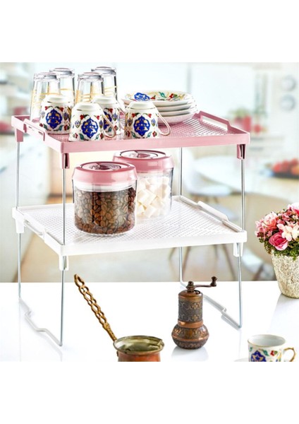 Luxury Mutfak Dolap Içi Fincan Bardak Kavanoz Rafı Metal Ayaklı Plastik 1 Adet