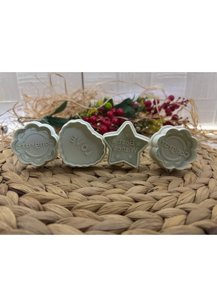 Luxury 4 Lü Best Wishes Congrats Love Baskılı Kurabiye Şeker Hamuru Basmalı Kopat 1 Adet