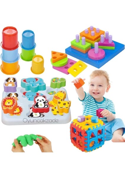 Luxury Sevimli Hayvanlar Bultak + Geometik Şekiller Bulmaca + Bardak Kule + Bultak Küp Bultak + Pop Tube 1 Adet