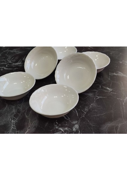 Luxury Porselen Kase Beyaz Sade Kendinden Desenli 6lı Set 1 Adet
