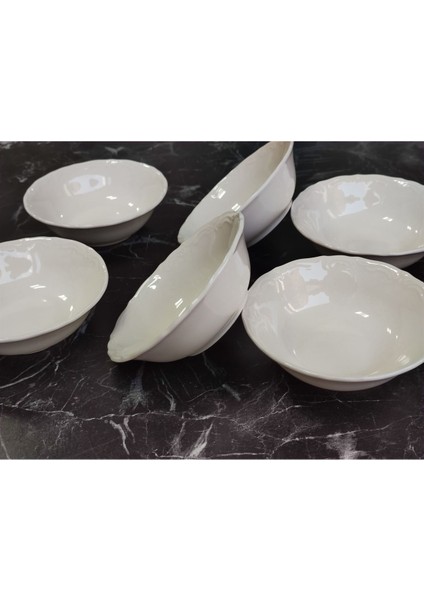 Luxury Porselen Kase Beyaz Sade Kendinden Desenli 6lı Set 1 Adet