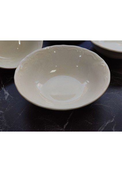 Luxury Porselen Kase Beyaz Sade Kendinden Desenli 6lı Set 1 Adet