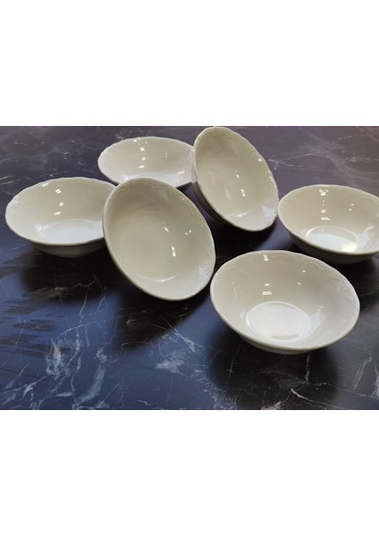 Luxury Porselen Kase Beyaz Sade Kendinden Desenli 6lı Set 1 Adet