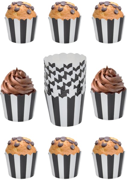 Luxury Cupcake Kalıbı & Kek Kapsülü & Muffin Kek Kalıbı & 25'li Siyah Beyaz Kek Kalıbı 1 Adet