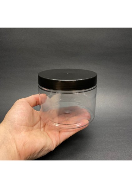 Luxury 500 cc Silindir Sert Plastik Kavanoz - Siyah Kapaklı - 500 ml Üst Kalite Pet Kavanoz 1 Adet