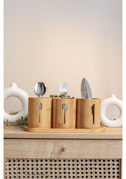 Luxury 4 Parça Bambu Kaşık Çatal Bıçak Düzenleyici Set 1 Adet modelleri