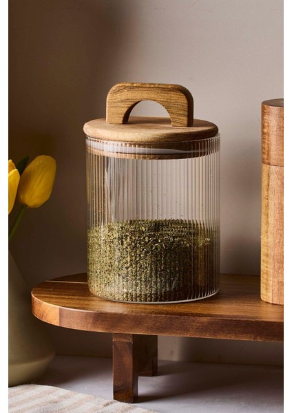 Luxury Acacia 800 ml Akasya Vakum Kapak Borosilikat Kare Cam Kavanoz 10X12 cm 1 Adet