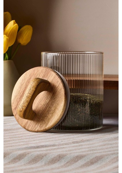 Luxury Acacia 800 ml Akasya Vakum Kapak Borosilikat Kare Cam Kavanoz 10X12 cm 1 Adet