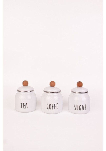 Luxury Motto Tea Coffee Sugar 3lü Emaye Baharatlık Seti 1 Adet