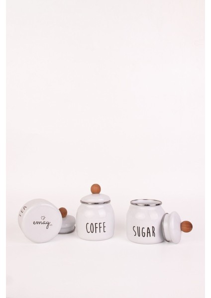 Luxury Motto Tea Coffee Sugar 3lü Emaye Baharatlık Seti 1 Adet modelleri