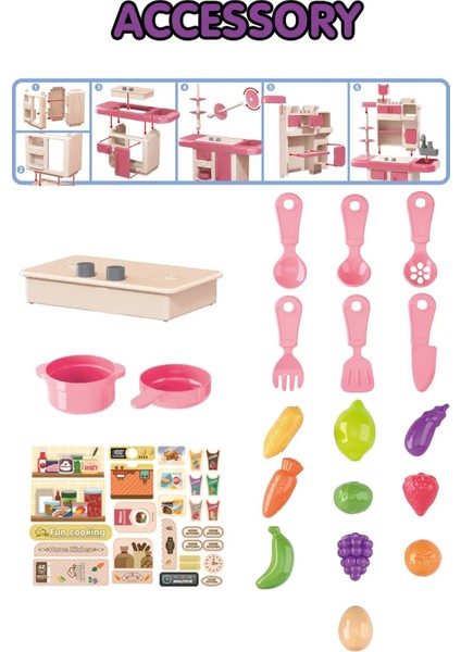 Buharlı Mutfak Işıklı Çalışan Musluk ve Kesilebilir Meyveli Yeni Nesil Aksesuarlı Mutfak indirimleri