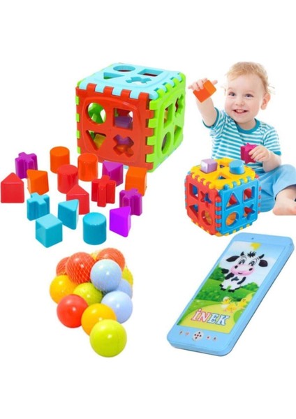 Luxury Eğitici Geometrik Bultak Küp + Sesli Işıklı Telefon + 10 Top Hediyeli 1 Adet