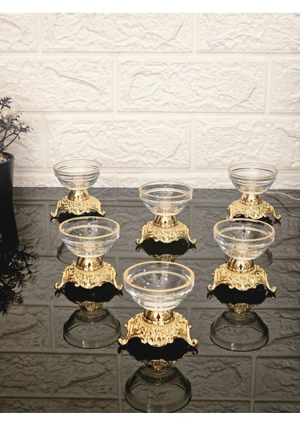 Luxury 6'lı Gold Detaylı Kahve Yanı Lokumluk Paşabahçe & Sosluk Döküm Ince Desen Ayaklı 1 Adet