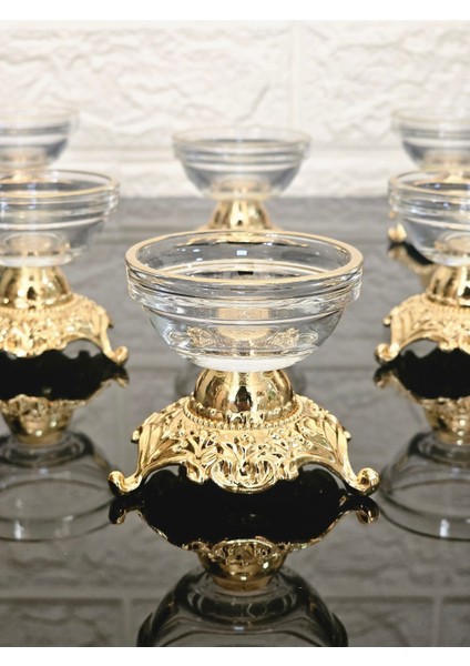 Luxury 6'lı Gold Detaylı Kahve Yanı Lokumluk Paşabahçe & Sosluk Döküm Ince Desen Ayaklı 1 Adet fiyatları