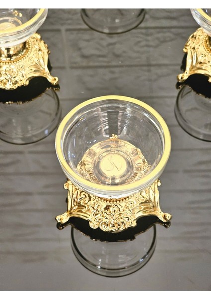 Luxury 6'lı Gold Detaylı Kahve Yanı Lokumluk Paşabahçe & Sosluk Döküm Ince Desen Ayaklı 1 Adet modelleri