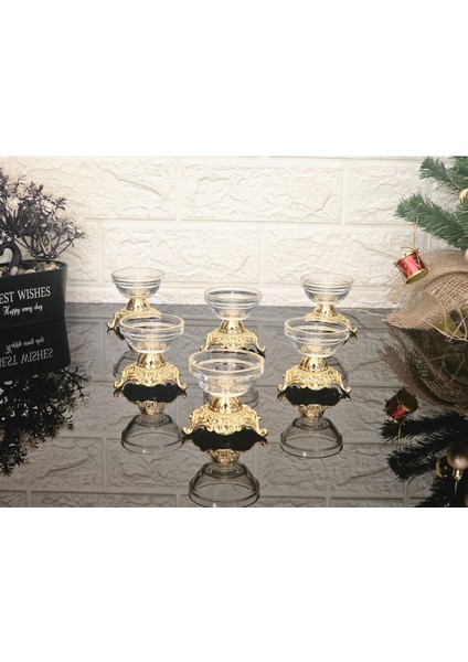 Luxury 6'lı Gold Detaylı Kahve Yanı Lokumluk Paşabahçe & Sosluk Döküm Ince Desen Ayaklı 1 Adet fırsatları