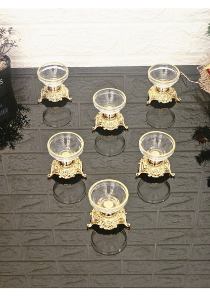 Luxury 6'lı Gold Detaylı Kahve Yanı Lokumluk Paşabahçe & Sosluk Döküm Ince Desen Ayaklı 1 Adet indirimleri