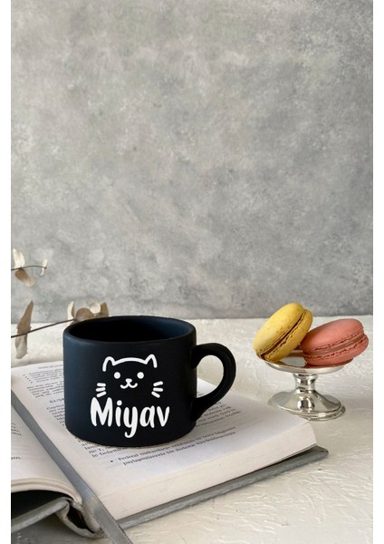 Luxury Kedi Miyav Siyah Espresso Fincanı Kahve Kupası Kupa Bardak Kahve Fincanı 1 Adet