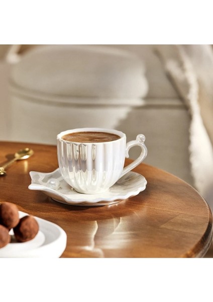 Luxury Sava Home Istiridye Incili Sedefli 6 Kişilik 12 Parça Fincan Takımı 1 Adet