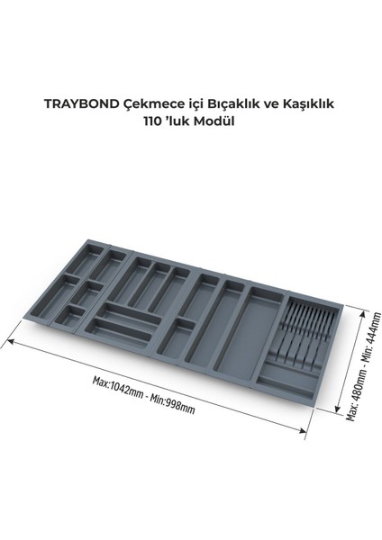 Luxury Çekmece Içi Kaşıklık ve Bıçaklık Düzenleyici Antresit, 104X48 Yandan ve Boydan 4cm Kesilebilir 1 Adet modelleri