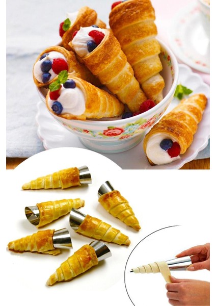 Luxury Çelik 6'lı Hamur Şekillendirici Kek Volovan Kruvasan Kornet Kalıbı Seti Pasta Pişirme 11*3,5 cm 1 Adet