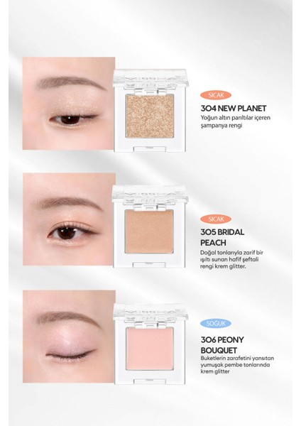 Luxury Kalıcı, Topaklanma Yapmayan, Simli Tekli Far Modern Shadow Glitter (301 Winter Salt) 1 Adet