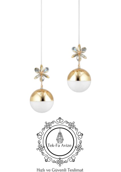 Sefam 2'li Kristal Taşlı Modern Hakiki Camlı Sarkıt Avize - Yatak Odası - Salon - Mutfak - Hol fırsatları