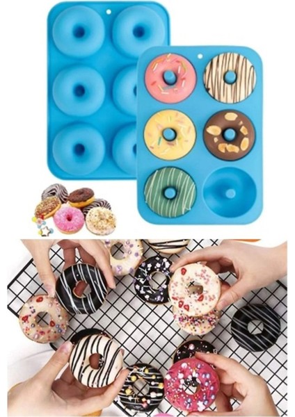 Luxury 6'lı Isıya Dayanıklı Silikon Donut Kalıbı Şekilli Kek Poğaça Çikolata Fırın Kek Çörek Kalıbı 1 Adet