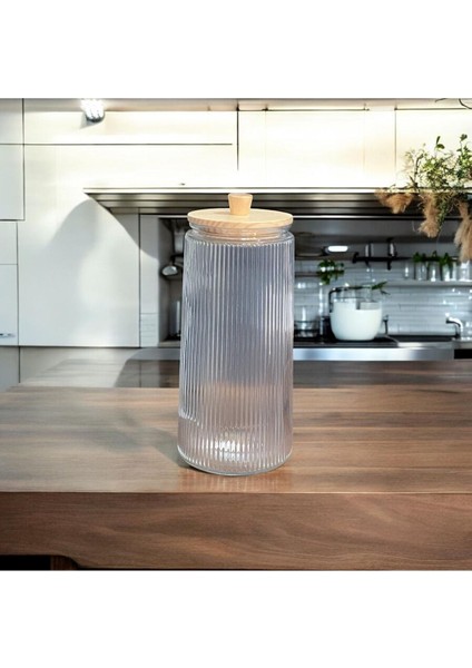 Luxury Bambu Vakum Kapaklı Cam Saklama Kavanozu Çay Kahve Şeker Bakliyat Saklama Kavanozu 2400ML 1 Adet