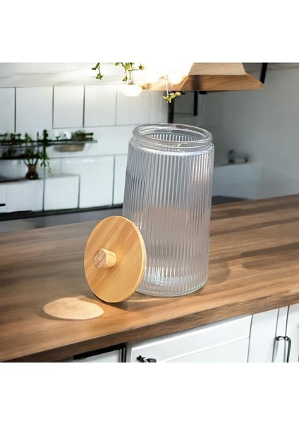 Luxury Bambu Vakum Kapaklı Cam Saklama Kavanozu Çay Kahve Şeker Bakliyat Saklama Kavanozu 2400ML 1 Adet