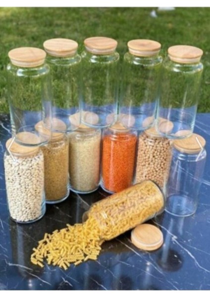 Luxury GÖNÜL12 Parça 1300ML Bambu Vakum Kapaklı Cam Kavanoz 1 Adet