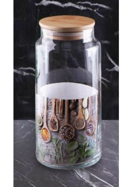 Luxury GÖNÜL12 Parça 1300ML Bambu Vakum Kapaklı Cam Kavanoz 1 Adet