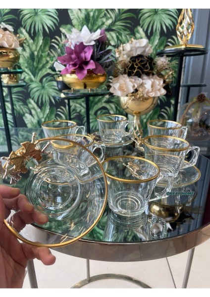 Luxury Paşabahçe Vela Fincan Takımı 12 Parça 6 Kişilik Kelebekli Yaldızlı Hediyelik Çeyizlik 1 Adet