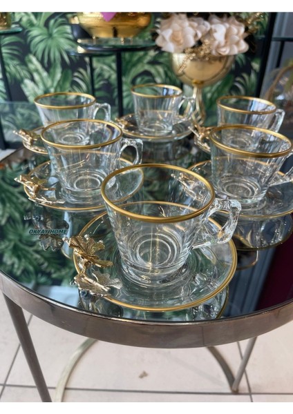 Luxury Paşabahçe Vela Fincan Takımı 12 Parça 6 Kişilik Kelebekli Yaldızlı Hediyelik Çeyizlik 1 Adet