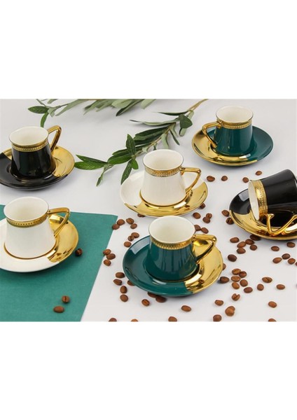 Luxury More Renkli Gold Yaldız 6 Kişilik Porselen Kahve Fincan Takımı HARLEM-700 1 Adet