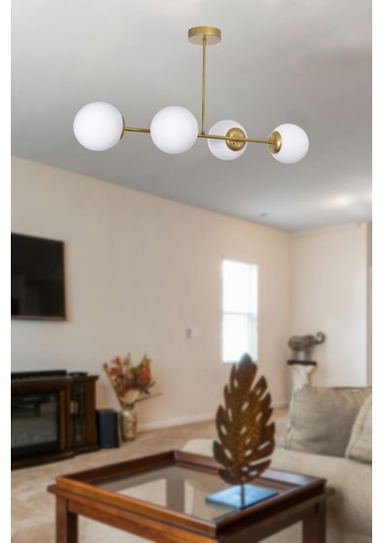 Roma Modern Tasarım Salon Mutfak Yatak Yemek Odası Eskitme Renk Beyaz Camlı 4 Lü Avize