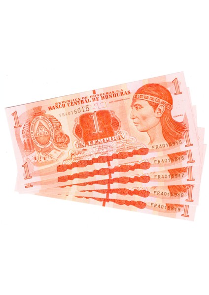 Honduras 1 Lempıra ''5 Adet'' Çil Yabancı Kağıt Para Seri Takipli Koleksiyon /201