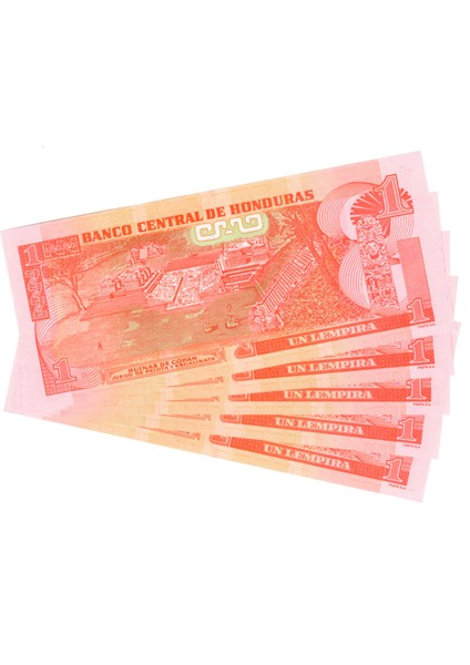 Honduras 1 Lempıra ''5 Adet'' Çil Yabancı Kağıt Para Seri Takipli Koleksiyon /201