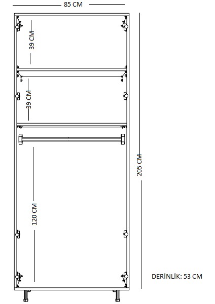 2 Kapaklı Üst 2 Raf Alt Askılı Gardırop PARLAK BEYAZ MDFLAM 205 cm *85 cm *53 cm 2KGM003 fırsatları