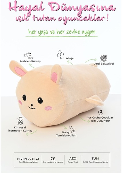 Luxury Tavşan Figürlü Peluş Oyuncak Yastık Yumuşak ve Sevimli 40 cm Rulo Peluş Oyuncak 1 Adet modelleri