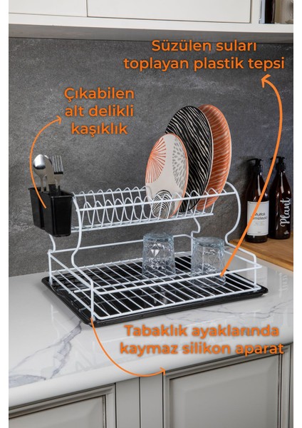 Luxury Paslanmaz 2 Katlı Metal Tabaklık Bulaşıklık Bulaşık Sepeti Termo Plastik Kaplama 1 Adet fırsatları