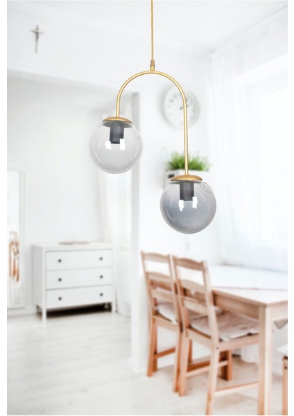 Janin Modern Sarkıt Eskitme Renk Gövde Füme Cam Salon - Mutfak - Yatak Odası 2 Li Avize