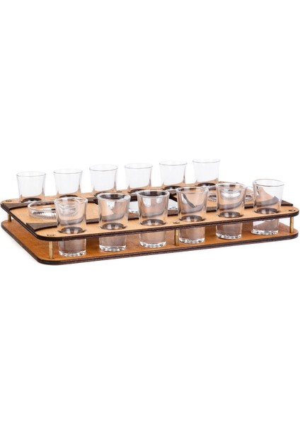 Luxury Tekila Tepsisi, Tekila Küreği, Ahşap Shot Seti, Bardak ve Kaseler Dahil, Sevgililer Günü, Yılbaşı 1 Adet