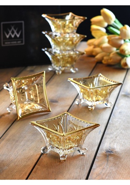 Luxury Art - 6 Adet Cam Kase - Lokumluk - Drajelik - Reçellik - Çerezlik - Kahvaltılık 1 Adet
