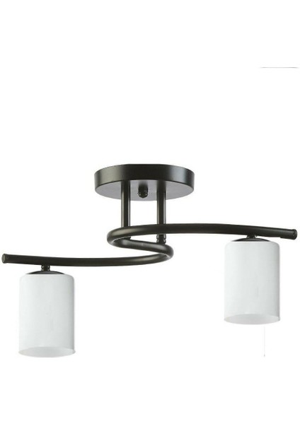 Fuji Modern Spor Tavan Plofonyer Silindir Camlı Salon - Mutfak - Yatak Odası 2 Li Siyah Avize