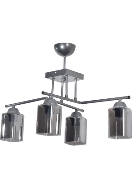 Ecem Modern Tasarım Salon Mutfak Yatak Odası Gri Renk Füme Camlı 4 Lü Avize